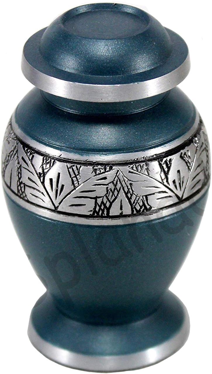 eSplanade Cremation Urn Memorials Container Jar Pot | Metal Urns | Burial Urn | Memorials Keepsake Urn (Grey Carved)